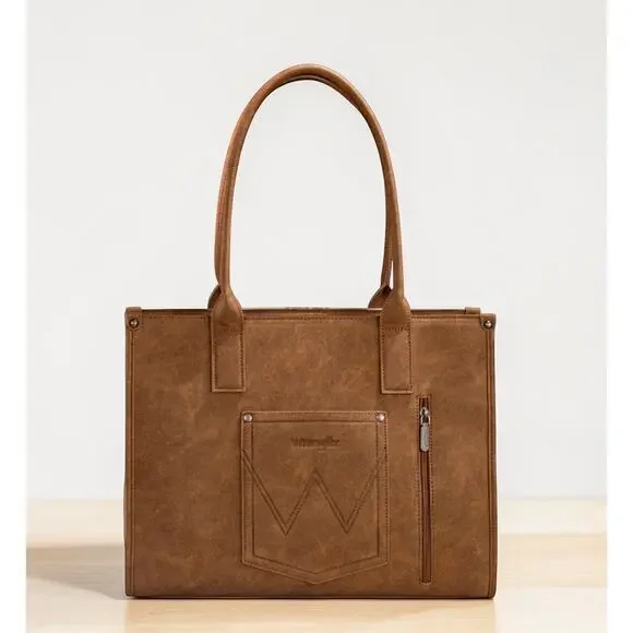 Wrangler Knitted Southwest Tapestry & Tooled Large Brown Tote Bag *NEW w/ Tags* - Picture 4 of 6